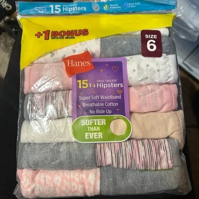 Girls 15 Pack Hanes Multicolor Tagless Hipsters Panties Underwear Sz 6 NEW - Image 1 of 3