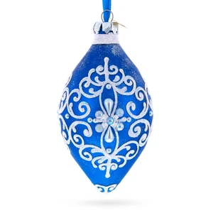Blue Jeweled Scroll Pointed Teardrop Finial Glass Ornament - Picture 1 of 3