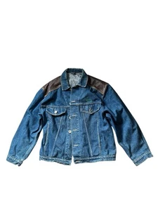 Vintage Hugo Boss Denim Jacket Leather Detail 90s XL - Picture 1 of 7
