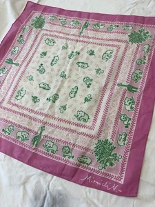 Vintage Mimi Di N Baumwollschal - Nilpferd Elefant Affe 1978 rosa grün - Bild 1 von 6