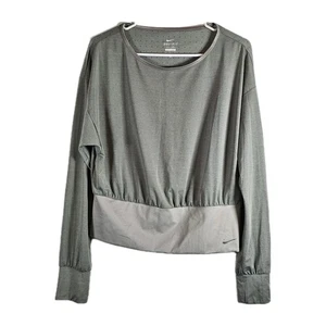 Nike Shirt Womens Medium Gray Dri-Fit Long Sleeve Vented Yoga Fitness Retro - Picture 1 of 6