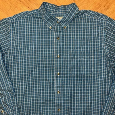LL Bean Shirt Men's XL Blue Orange Plaid Long Sleeve Button Down Traditional Fit - Image 1 of 4