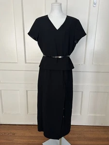 Vintage Jones New York Belted Career Midi Dress Womens Size 12 Black Classic - Picture 1 of 9