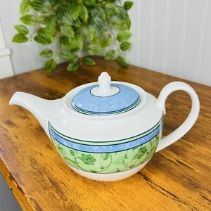 Wedgwood WATERCOLOUR 4-Cup Teapot White Green Blue Floral Band Tea Pot England - Picture 1 of 10