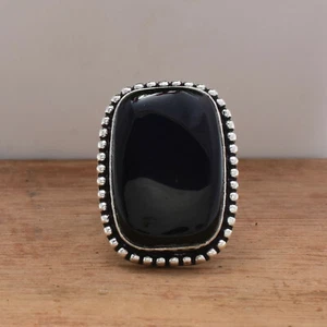 Natale Onice Nera Gemma 925 Argento Sterling Mano Anello Tutti Misura GA-37 - Foto 1 di 5