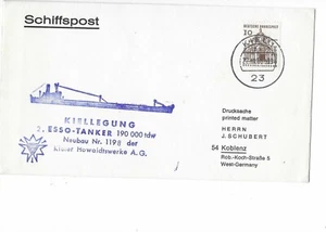 W805 Letter Ship Mail Keel Laying 2nd Esso Tanker Kieler Howaldtswerke Kiel 1968 - Picture 1 of 1