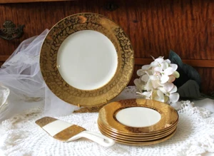 VTG 30s Superior China Bavaria 22K Gold Cake and 6 Dessert Plates Server Set - Picture 1 of 5
