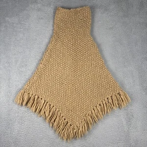 Moda International Poncho HIPPIE BOHO Cable K Wool M/L Fringe Shaggy Tan 70s 80s - Picture 1 of 8