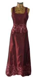LAURA ASHLEY DRESS 8 PETITE RED Sequin Maxi Long Taffeta Ball Party FORMAL Skirt - Picture 1 of 22
