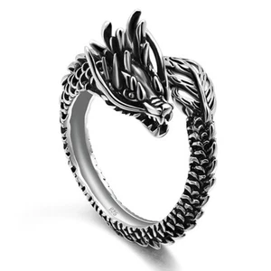 925 Sterling Silver Lifelike Dragon Ring Adjustable Design Ring for Boys Men - Imagen 1 de 6