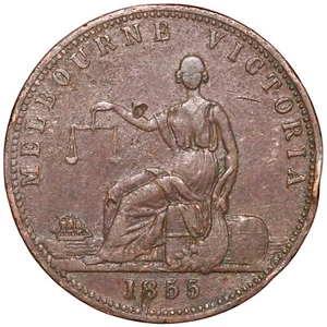1855 Australia Melbourne Victoria Edward De Carle and Co. One Penny Token - Picture 1 of 2