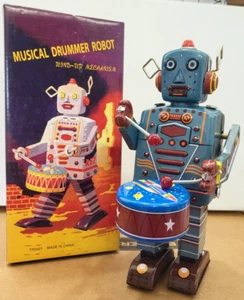 HTF BRAND NEW TR2021 Large MUSICAL DRUMMER WIND UP TIN Toy ROBOT - Picture 1 of 3