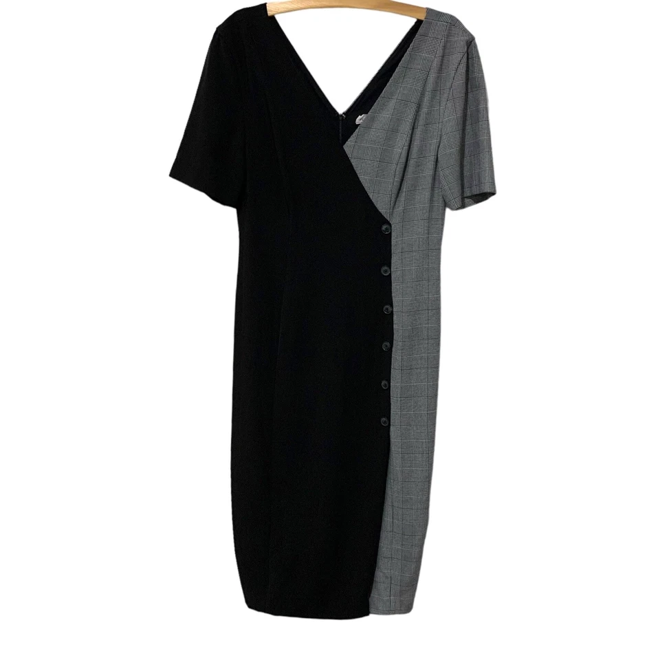 Fame and Partners | Vestido Everly Funda Pata de Gallo Negro Cuello en V Midi - Talla 14 Foto 1 de 4