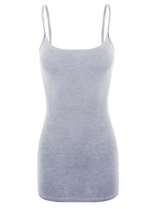 Basic Long Line Adjustable Spaghetti Strap Cami Tank Tops - Picture 1 of 150