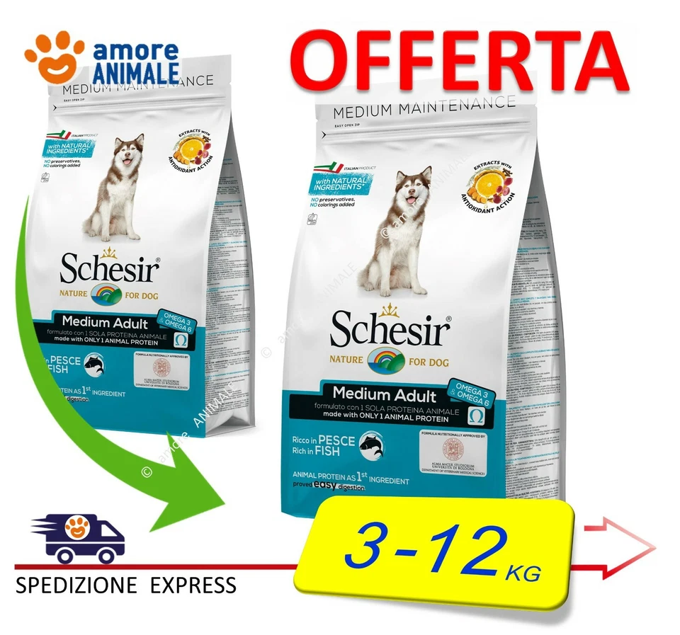 Schesir Dry MEDIUM Adult Mantenimento con PESCE 3 / 12 kg - per Cani adulti