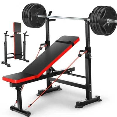 600LBS 4 in 1 Adjustable Weight Bench, Folding Workout Bench Set w/ Barbell Rack - Image 1 of 4