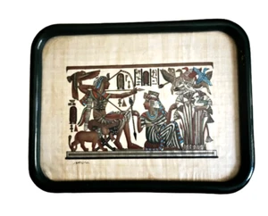 Tutankhamun and wife Signed Adel Ghabour Egyptian Papyrus Art Handmade - Picture 1 of 9