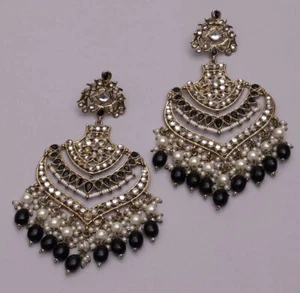 Indian Gold Plated Bollywood Style Kundan Jhumka Earrings Enameled Jewelry Set - Picture 1 of 2