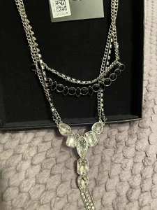 Thalia Sodi Multi-crystal Chain Fringe Layered Lariat Necklace 18”+3” Extender - Picture 1 of 10