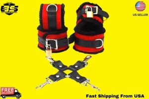 Leather Restraints set Ankle & Wrist Cuffs Cow Hide 4 pcs Bondage Restraint set - Picture 1 of 4