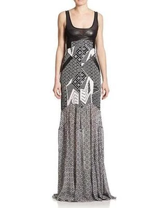 Diane von Furstenberg Negro Bali Seda Cuero DVF Serena Maxi Vestido $998 NWT 6 - Imagen 1 de 12