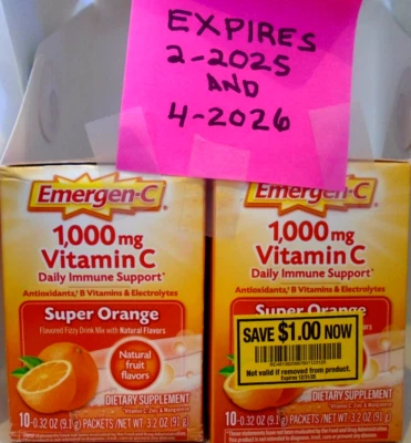 EMERGEN-C Vitamin C Supplement SUPER ORANGE 1000mg Fizzy Drink Mix 10ct 2-PACK - Image 1 of 2