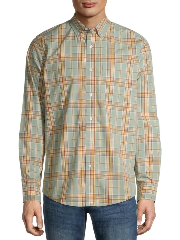 Мужская и большая мужская эластичная зеленая рубашка с длинным рукавом поплин размер 3XL 54-56 - Изображение 1 из 4