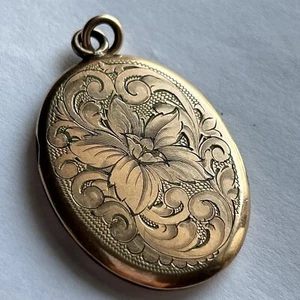 Antique Victorian Art Nouveau Stamped Gold Fill Locket Pendant Beautiful Etch S - Picture 1 of 19