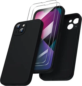 Pour Apple Iphone 13 Coque gel silicone matte NOIR + 2 verres trempé - Photo 1 sur 1