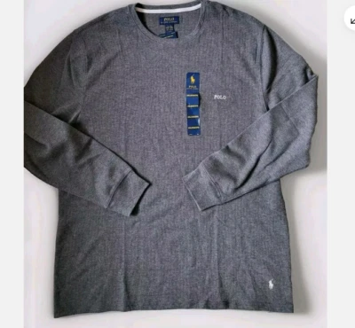 Polo Ralph Lauren Hombres Manga Larga Camisa Térmica Tejido Waffle M L XL Negro Gris Foto 1 de 4