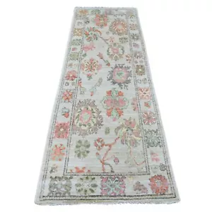 2'9"x8' Gray Angora Oushak Leaf Design Hand Knotted Pure Wool Runner Rug R89963 - Picture 1 of 6