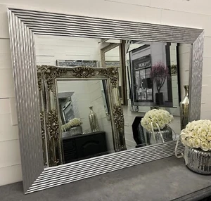 John Lewis Delphine Silver Rippled Wave Mirror Modern Elegant Wall Mirror - Picture 1 of 17