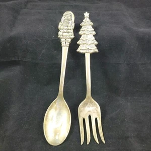 INTERNATIONAL SILVER CO VTG SANTA CLAUS & CHRISTMAS TREE SERVING SPOON & FORK - Picture 1 of 8