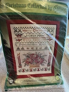 Vintage PARAGON Stamped Cross Stitch Kit 6249 MERRY CHRISTMAS SAMPLER Poinsettia - Picture 1 of 3