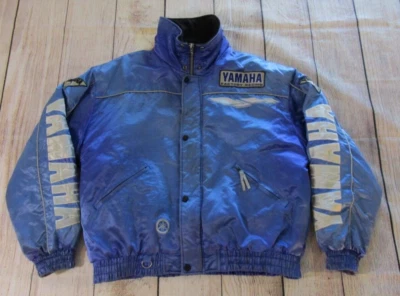 Vtg Yamaha Factory Racing Blue Satin Quilt Lined Jacket Cold Weather Gear Men XL - Image 1 of 4