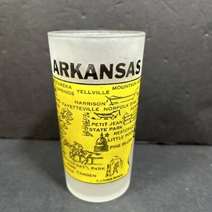 Vintage Frosted Glass Souvenir State Drinking Glass Arkansas Atlas Hazel - Picture 1 of 6