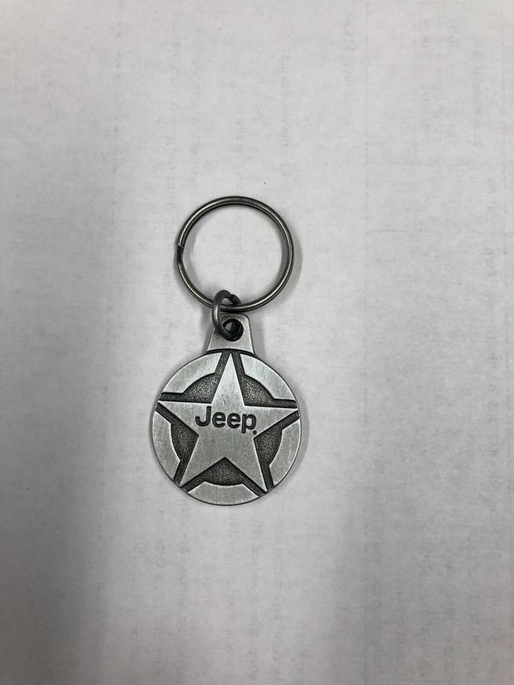 New Official Jeep Logo Word Badge Key Chain Keychain Key Tag Silver Black Mopar - Image 1 of 1