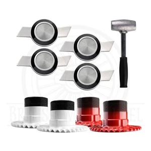 Chevy Style Bowtie Cut Spinner Caps + Adapters for Lowriders | Set of 4 + Hammer - Picture 1 of 90