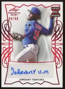 Jordany Ventura /50 Red Auto #BA-JV2 Rookie RC 2021 Leaf Trinity New York Mets - Picture 1 of 2