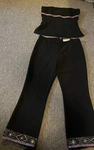 Vintage 90’s Y2K Allen Schwartz Size 12 Top & Cropped Pants Set Neu mit Etikett - Bild 1 von 14