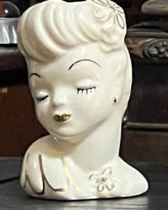 Vintage 50’s Glamor Girls Lady Head Vase USA Gold Trim - Picture 1 of 9