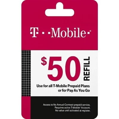 T-Mobile $50 Refill Prepaid Card AIR TIME PIN RECHARGE