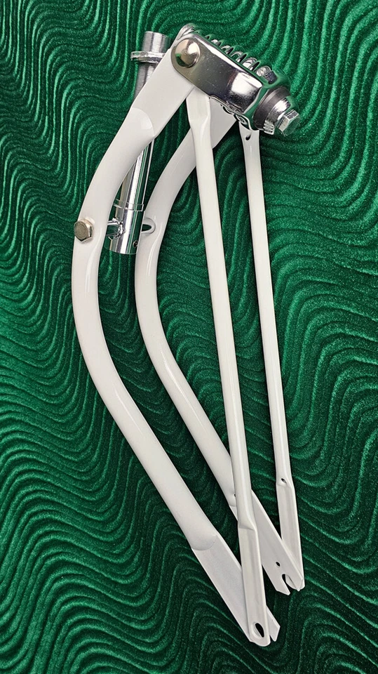 OG LOWRIDER 20" STEEL BENT BICYCLE SPRING FORK 1" WHITE/CHROME - Image 1 of 1
