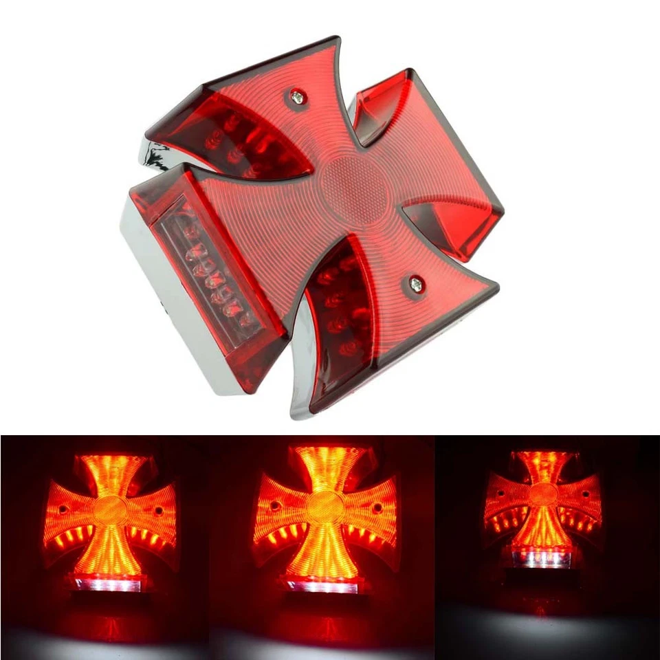 Lámpara de luz de matrícula LED roja cruz de 4 3/4" Bobber Chopper personalizada Foto 1 de 4