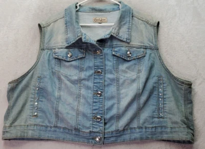 Chaleco Earl Jean Para Mujer 22/24 Azul Denim Bolsillos Tachonados Cuello Botón Delantero Foto 1 de 4