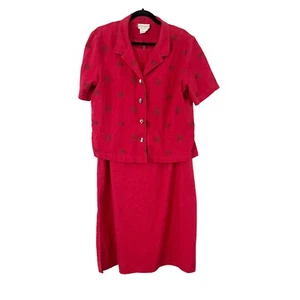 Coldwater Creek Maroon Red Artsy Linen Blend Midi Dress Jacket 2pc Set Size 1X - Picture 1 of 8