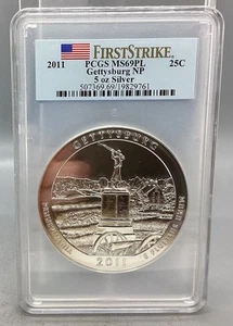 2011 Gettysburg NP 5 Oz Silver Washington Quarter - PCGS - MS 69 PL - Picture 1 of 4