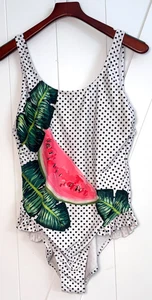 EUC Juicy Couture One-Piece Cheeky Swimsuit Fits Junior Size L Watermelon Ruffle - Picture 1 of 7