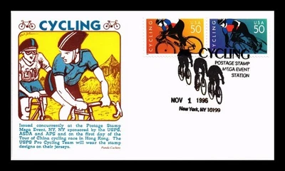 DR JIM STAMPS US COVER CYCLING 50C FDC COMBO PANDA THERMOGRAPHED CACHET - Image 1 of 2