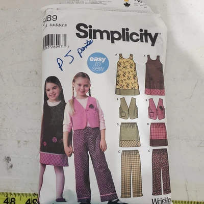 Vtg Simplicity Pattern 5489 Girls Jumper Vest Skirt Pants Childs 3 CUT 2003 - Image 1 of 4